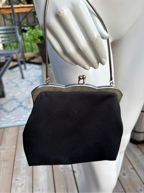 Vintage Du Val Hong Kong Black Satin Evening Bag Clutch